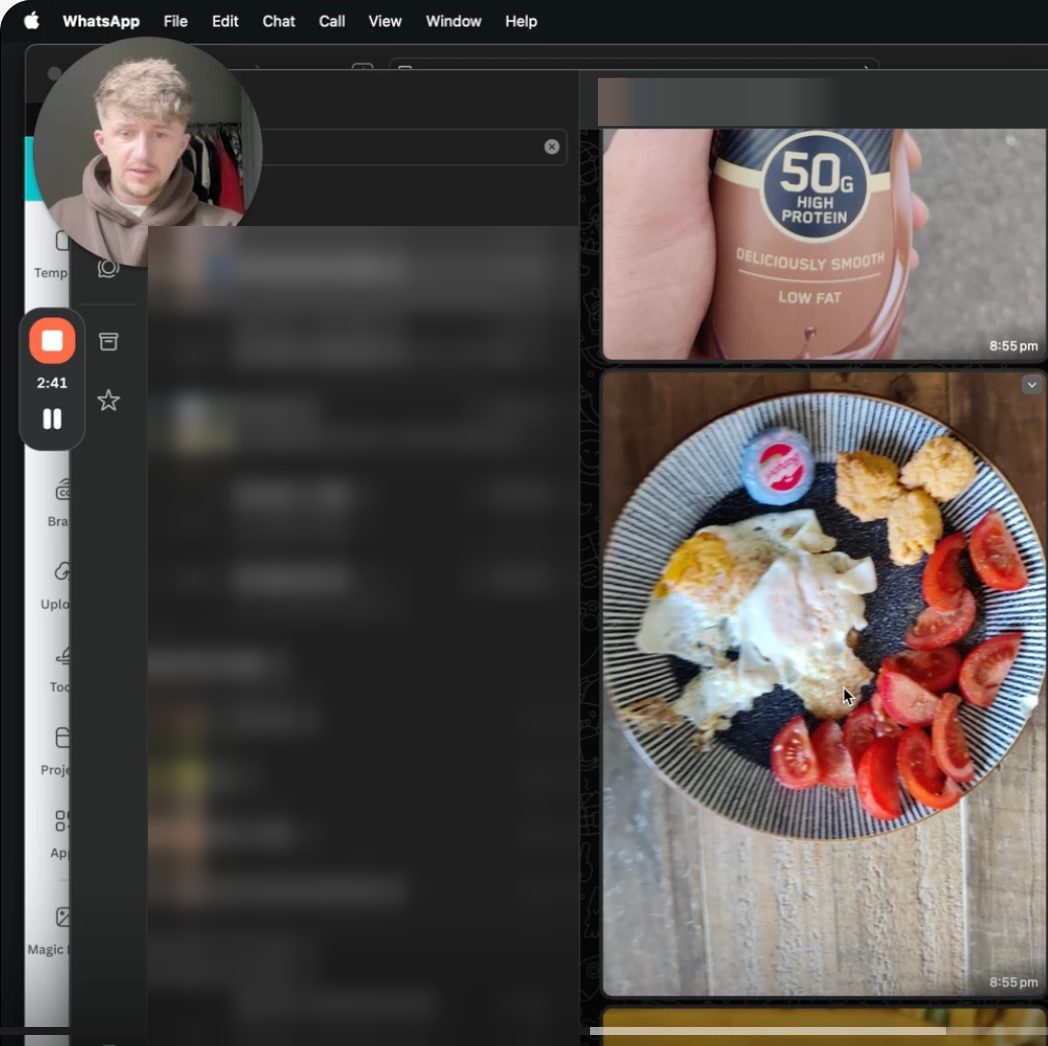 Coach recording a personal video while reviewing a client's food photos